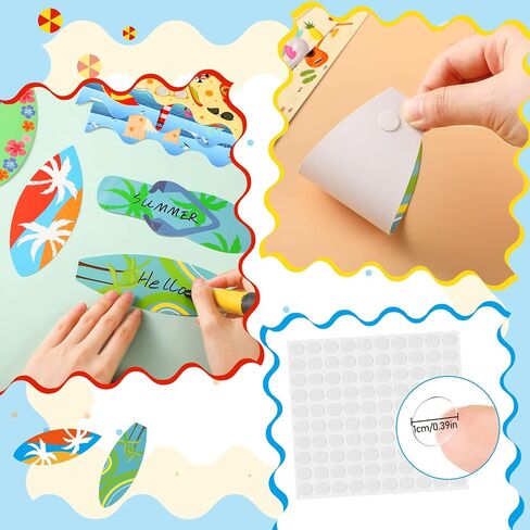 85 Pcs Summer Bulletin Board Border Decorations with Glue Point Flip Flop Surfboards Glasses Hawaiian Beach Cutouts Removable Black Board Chalkboard Border for Back to School Classroom Party Decor in Saudi Arabia