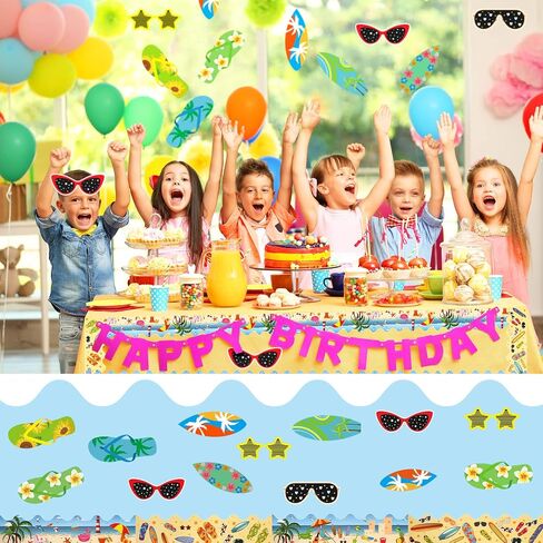 85 Pcs Summer Bulletin Board Border Decorations with Glue Point Flip Flop Surfboards Glasses Hawaiian Beach Cutouts Removable Black Board Chalkboard Border for Back to School Classroom Party Decor in Saudi Arabia