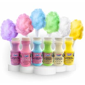 Cotton Candy Floss Sugar Kit - Mix of 6 Plastics Jars of 7oz ea. - Flavors: Blue Raspberry, Purple Grape, Pink Cherry, Yellow Banana, Green Apple, and White Mint! - Create Fluffy & Floating Cotton Candy (6 pack) - LupyLups! in Saudi Arabia
