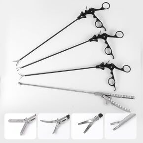 مجموعة أدوات بالمنظار للتدريب - مجموعة مكونة من 4 قطع قابلة لإعادة الاستخدام مع حامل إبرة ومشرح وممسك ومقص منحني لطلاب الطب ومختبر المهارات الجراحية in Kuwait
