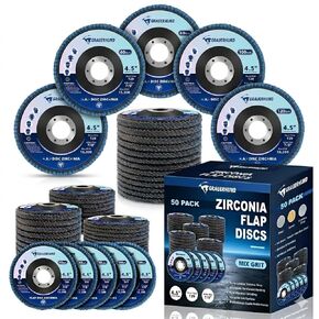 50 Pack Flap Discs 4 1/2" x 7/8" for Angle Grinder, 40/60/80/100/120 Grit T29 Flap Sanding Discs, 4 1/2 Inch Grinding Wheels, Zirconia Grinding Discs for Metal, Wood, and Stainless Steel Finishing in Saudi Arabia
