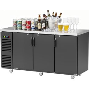 Coolake 72" W Commercial Back Bar Cooler with Stainless Steel Top, 20.3 Cu.Ft Counter Height Beverage Refrigerator, Solid Door Beer Fridge with Led Lighting for Restaurant Buffet Basement Cafe in Kuwait