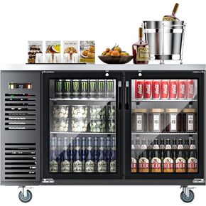 Coolake 60" Commercial Back Bar Cooler with 33-41℉,19.4 Cu.Ft. Stainless Steel Top Back Beverage Refrigerator, 2 Glass Door Back Bar Refrigeratorfor Home Bar Restaurant in Kuwait