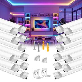 20 حزمة 3.3FT/1M LED قناة ألومنيوم على شكل حرف U مع عدسة غطاء أبيض حليبي لأضواء شريط LED 8/10/12 مم، قناة ناشر LED حتى توهج لغرفة المعيشة والسلالم والمطبخ والخزانة in Kuwait
