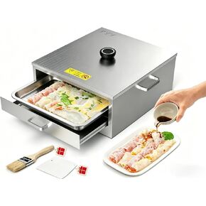 PYY Rice Noodle Roll Steamer Machine - 2 Layers Chinese Cantonese Cheung Fun Changfen Maker for Commercial and Home Use with Extra Stainless Steel Holed Steam Tray and Long Wooden Handle in Kuwait