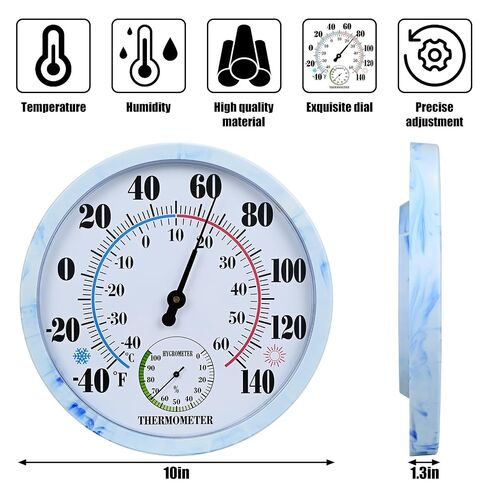 10 Inch Indoor Outdoor Thermometer Hygrometer Combo, Large Dial Analog Temperature Humidity Gauge, Wall Mount Weather Thermometer for Home Patio Greenhouse Garage Room in Kuwait