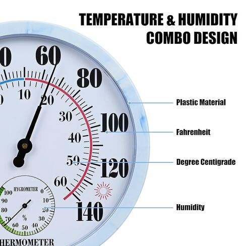 10 Inch Indoor Outdoor Thermometer Hygrometer Combo, Large Dial Analog Temperature Humidity Gauge, Wall Mount Weather Thermometer for Home Patio Greenhouse Garage Room in Kuwait