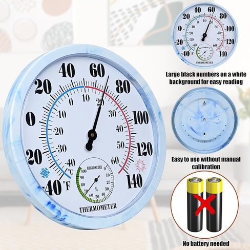 10 Inch Indoor Outdoor Thermometer Hygrometer Combo, Large Dial Analog Temperature Humidity Gauge, Wall Mount Weather Thermometer for Home Patio Greenhouse Garage Room in Kuwait