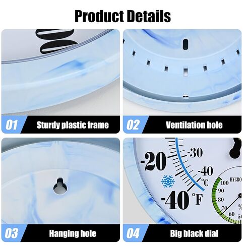 10 Inch Indoor Outdoor Thermometer Hygrometer Combo, Large Dial Analog Temperature Humidity Gauge, Wall Mount Weather Thermometer for Home Patio Greenhouse Garage Room in Kuwait