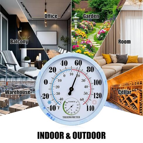 10 Inch Indoor Outdoor Thermometer Hygrometer Combo, Large Dial Analog Temperature Humidity Gauge, Wall Mount Weather Thermometer for Home Patio Greenhouse Garage Room in Kuwait