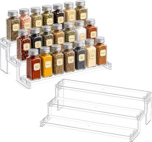 Lifewit Spice Rack, Perfume Cologne Organizer, Cupcake Stand, Tool-Free Assembly, Display Riser Shelf, Seasoning Figurine Makeup Holder, Room Decor, Kitchen Cabinet Storage, Clear, 12in-3 Tier, 1 Pcs in Saudi Arabia