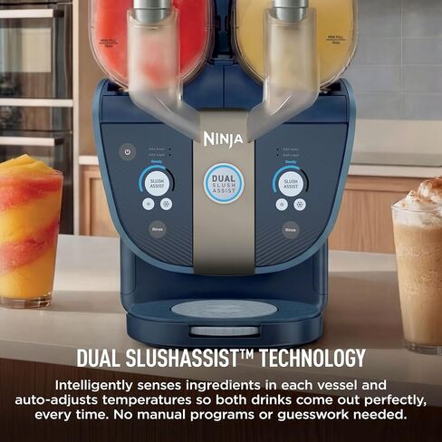 صانع المشروبات المجمدة Ninja SLUSHI Twist الذكي مع مساعد SlushAssist المزدوج | برميل مزدوج لنكهتين في وقت واحد | 144 أونصة | 14 أداة للتحكم في درجة الحرارة، الكوكتيلات المجمدة، المارجريتا، السلاش والمزيد | أزرق | FS701BL in Saudi Arabia