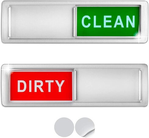 Clean Dirty Dishwasher Magnet Sign, Strong Magnetic Status Indicator with Slide Shutter, Easy-to-Read Red & Green Display, Non-Scratch Silver Finish, Includes Adhesive for Stainless Steel Appliances in Kuwait
