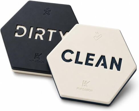 Dishwasher Magnet Clean Dirty Sign, Flip Hexagon, Black | 4-Layer PP Build, Ultrasonic Sealed Edges, Matte Texture, Strong Magnet, Industrial & Modern Kitchens in Kuwait