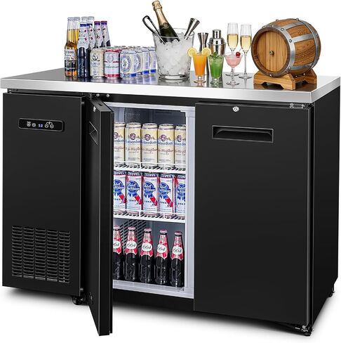 BODEGACOOLER مبرد بار خلفي مع بابين زجاجيين، ثلاجة مشروبات تجارية بحجم 7.7 قدم مكعب تحت إضاءة LED لمشروبات الصودا والبيرة والنبيذ مع سطح من الفولاذ المقاوم للصدأ، معتمدة من وزارة الطاقة، 4 عجلات in Kuwait