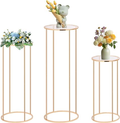 Cylinder Stands for Party, 3Pcs Gold Cylinder Pedestal Stand, Cilindros Para Fiestas Cake Table Stand Parties Metal Round Cylinder Display Plant Stand Tables for Weddings Birthday Party Decorations in Kuwait