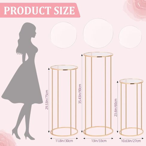 Cylinder Stands for Party, 3Pcs Gold Cylinder Pedestal Stand, Cilindros Para Fiestas Cake Table Stand Parties Metal Round Cylinder Display Plant Stand Tables for Weddings Birthday Party Decorations in Kuwait