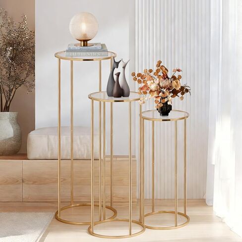 Cylinder Stands for Party, 3Pcs Gold Cylinder Pedestal Stand, Cilindros Para Fiestas Cake Table Stand Parties Metal Round Cylinder Display Plant Stand Tables for Weddings Birthday Party Decorations in Kuwait