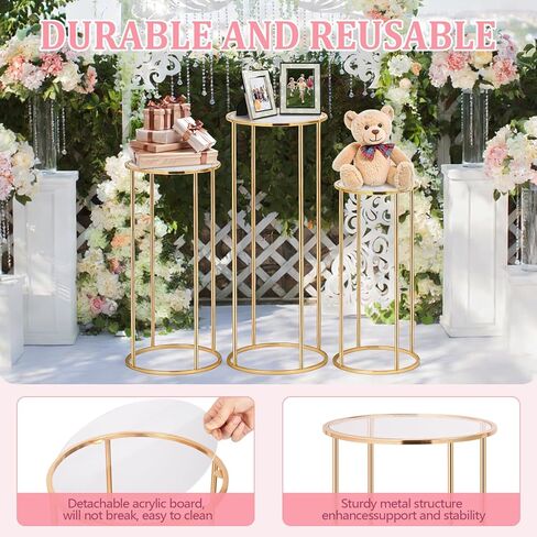 Cylinder Stands for Party, 3Pcs Gold Cylinder Pedestal Stand, Cilindros Para Fiestas Cake Table Stand Parties Metal Round Cylinder Display Plant Stand Tables for Weddings Birthday Party Decorations in Kuwait
