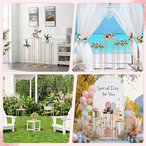 Cylinder Stands for Party, 3Pcs Gold Cylinder Pedestal Stand, Cilindros Para Fiestas Cake Table Stand Parties Metal Round Cylinder Display Plant Stand Tables for Weddings Birthday Party Decorations in Kuwait