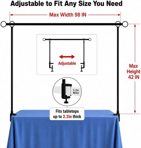 Over The Table Rod Stand with Clamps Adjustable 29"-42" Tall 28"-98" Length, Table Arch Stand, Metal Balloon Arch Kit for Birthday Wedding Baby Shower Halloween Christmas Decorations in Kuwait