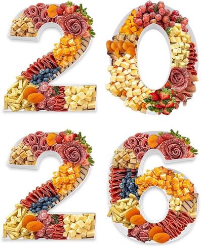 صينية أرقام تشاركوتيري للعام الجديد 2026، حاوية قابلة للتعبئة من الورق المقوى مقاس 12 بوصة، ديكور للحفلات، حامل هدايا التخرج (أبيض، 12 بوصة) in Kuwait