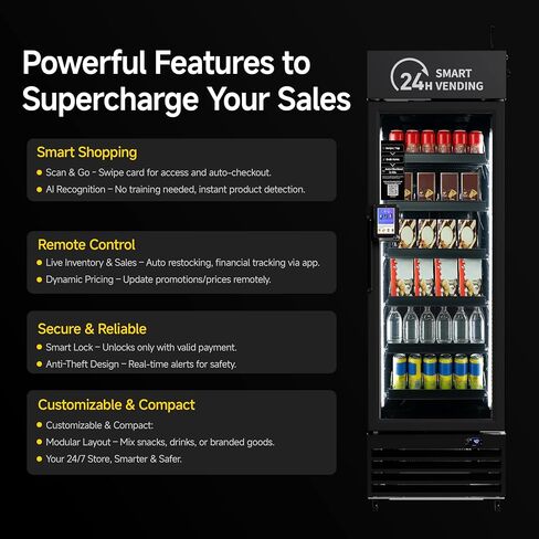 HAHA Smart AI Vending Machine with Card Reader, Combo Snack & Drink Machine, 6-Layer 252 Cans Capacity Refrigerated AI Visual Recognition & App Management US360CT (Black, AI mini) in Kuwait