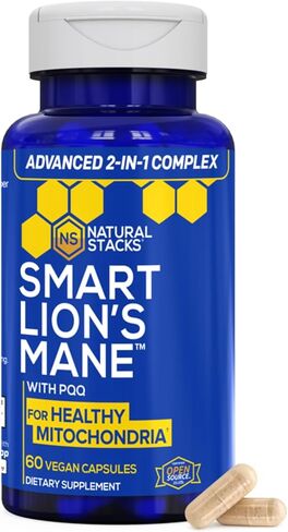 Organic Lions Mane Supplement Capsules - 1000mg Lions Mane Mushroom with 10mg PQQ - Brain Cell Optimizer for Memory, Learning, Mitochondrial Function - 60 Fruiting Body Mushroom Capsules in Kuwait