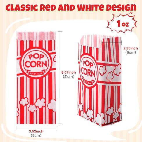 LINSIRON 225 Packs Paper Popcorn Bags, 1oz Small Popcorn Bags Bulk Individual Serving for Popcorn Machine, Disposable Popcorn Bags Carnival Party Movie Nights Cinema in Kuwait