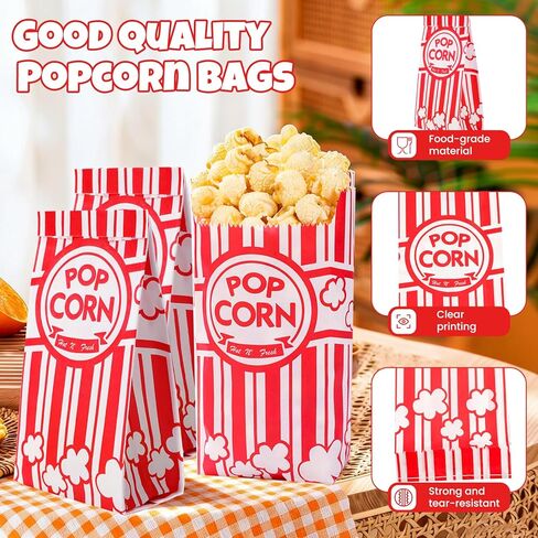 LINSIRON 225 Packs Paper Popcorn Bags, 1oz Small Popcorn Bags Bulk Individual Serving for Popcorn Machine, Disposable Popcorn Bags Carnival Party Movie Nights Cinema in Kuwait