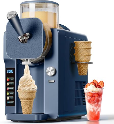 2-in-1 Slush and Ice Cream Maker - 6 Modes for Smoothies, Milkshakes, Cocktails, Margaritas, and Ice Cream, Double-Layer Tank, Ice Cream Cone Holder, Self-Cleaning - Perfect for Home Use in Kuwait