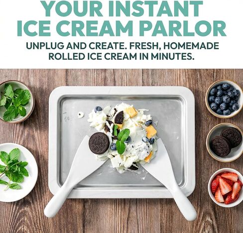 Rolled Ice Cream Maker with 2 Scrapers - Instant Anti-Griddle Cold Plate for Sorbet, Gelato & Frozen Yogurt - DIY Homemade Rolled Ice Cream Machine Kit for Home Kitchen & Parties in Kuwait