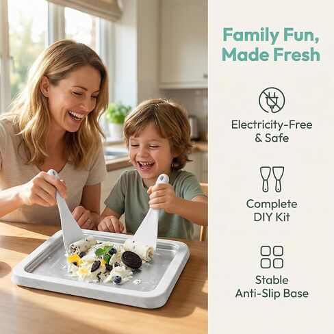 Rolled Ice Cream Maker with 2 Scrapers - Instant Anti-Griddle Cold Plate for Sorbet, Gelato & Frozen Yogurt - DIY Homemade Rolled Ice Cream Machine Kit for Home Kitchen & Parties in Kuwait