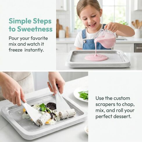 Rolled Ice Cream Maker with 2 Scrapers - Instant Anti-Griddle Cold Plate for Sorbet, Gelato & Frozen Yogurt - DIY Homemade Rolled Ice Cream Machine Kit for Home Kitchen & Parties in Kuwait