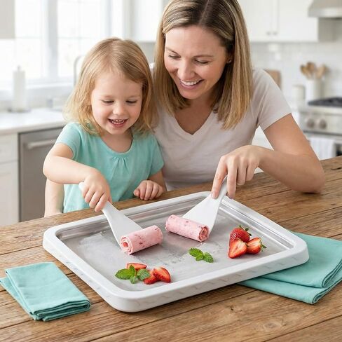 Rolled Ice Cream Maker with 2 Scrapers - Instant Anti-Griddle Cold Plate for Sorbet, Gelato & Frozen Yogurt - DIY Homemade Rolled Ice Cream Machine Kit for Home Kitchen & Parties in Kuwait
