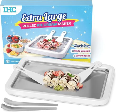 Rolled Ice Cream Maker Kit - Ice Cream Cold Plate Makes Delicious Treats - Rolled Ice Cream Tray is Perfect Instant Ice Cream Maker - Roll Ice Cream Maker for Kids & Family in Kuwait