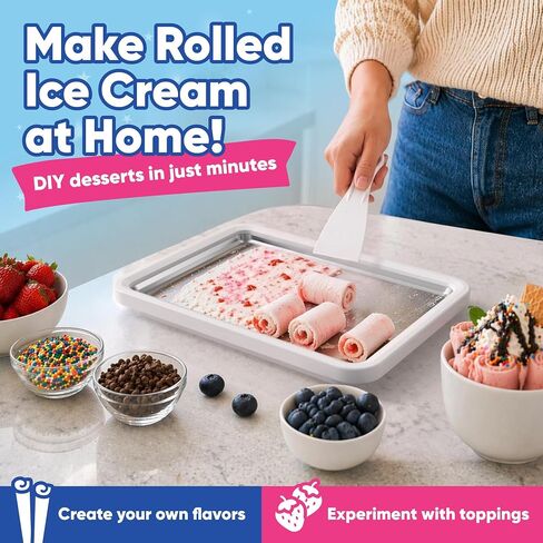 Rolled Ice Cream Maker Kit - Ice Cream Cold Plate Makes Delicious Treats - Rolled Ice Cream Tray is Perfect Instant Ice Cream Maker - Roll Ice Cream Maker for Kids & Family in Kuwait