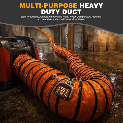 8 Inch PVC Flexible Duct Hose 25FT, Flame Retardant Ventilation Ducting for Utility Blower Fan, Heavy Duty Reinforced Vinyl Hose with D-Ring Hanging Strap & Adjustable Rope (8in x 25ft) in Kuwait