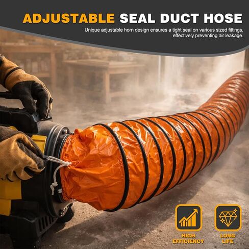 8 Inch PVC Flexible Duct Hose 25FT, Flame Retardant Ventilation Ducting for Utility Blower Fan, Heavy Duty Reinforced Vinyl Hose with D-Ring Hanging Strap & Adjustable Rope (8in x 25ft) in Kuwait