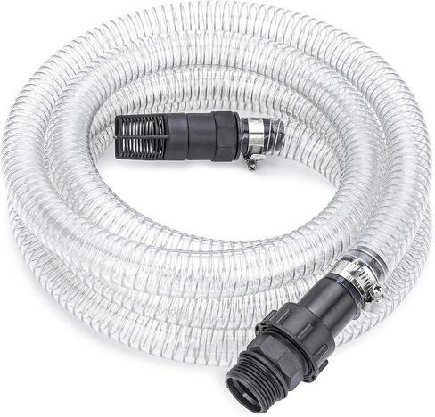 Green Expert 1" ID Inlet Hose Kit with End Valve and Threaded Adapter, 13-Foot Transparent PVC Pipe for Shallow Well Pumps Booster system Water Intake, All-in-One Easy Installation Pump Accessory in Kuwait