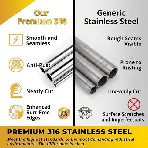 1/2" OD 316 Stainless Steel Tube 12 inch Length Round Straight Steel Pipe Metal Tubing Industrial Metal Tube (4 Pcs) in Kuwait