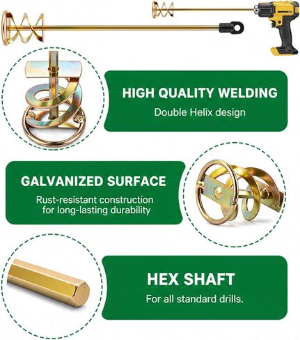 Paint Mixer for Drill, Paint Mixer Drill Attachment for 1-5 Gallon Buckets, Universal Fit for All Standard Power Drills, Ideal for Mixing Paint, Resin, Epoxy, Coating and Concrete in Kuwait