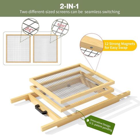 2-in-1 Soil Sifter with Interchangeable Mesh(1/4" & 3/5"),Large Rock Sifter with Strong Magnets Quick Swap Design,304 Stainless Steel Heavy Duty Wheelbarrow Garden Sieve for Sifting Soil Sand Leaves in Kuwait