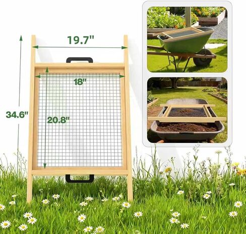 2-in-1 Soil Sifter with Interchangeable Mesh(1/4" & 3/5"),Large Rock Sifter with Strong Magnets Quick Swap Design,304 Stainless Steel Heavy Duty Wheelbarrow Garden Sieve for Sifting Soil Sand Leaves in Kuwait