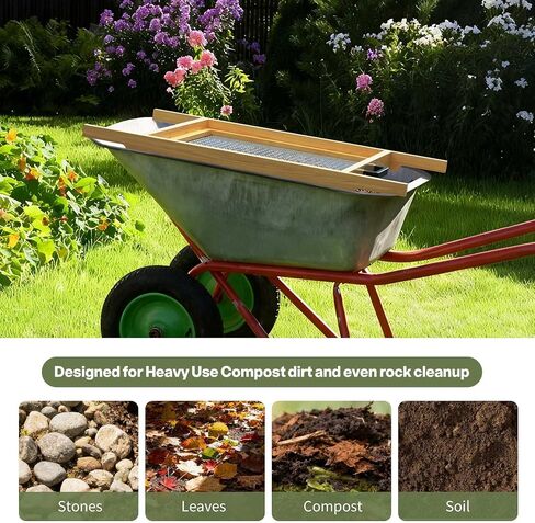2-in-1 Soil Sifter with Interchangeable Mesh(1/4" & 3/5"),Large Rock Sifter with Strong Magnets Quick Swap Design,304 Stainless Steel Heavy Duty Wheelbarrow Garden Sieve for Sifting Soil Sand Leaves in Kuwait