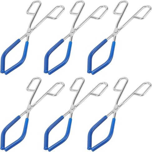 SHEUTSAN 6 Pack Beaker Tongs, 10.2 Inches Chrome Plated Steel with Blue Rubber Coated Ends, Flask Pliers for Lab and Testing in Kuwait