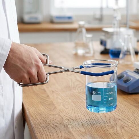 SHEUTSAN 6 Pack Beaker Tongs, 10.2 Inches Chrome Plated Steel with Blue Rubber Coated Ends, Flask Pliers for Lab and Testing in Kuwait