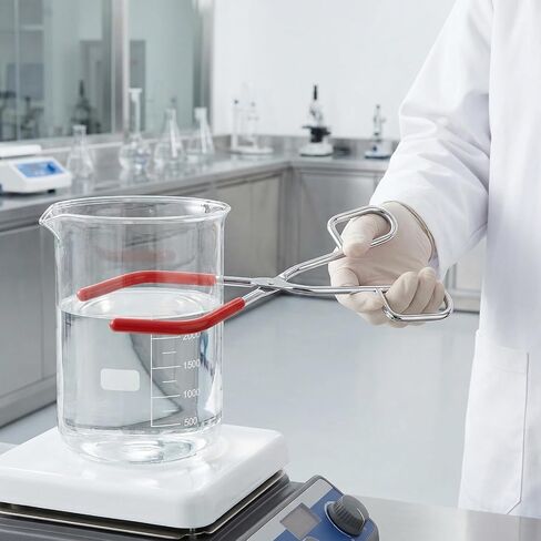 SHEUTSAN 6 ملقط دورق، 10.2 بوصة من الفولاذ المطلي بالكروم مع نهايات مطلية بالمطاط الأحمر، أدوات تثبيت كماشة قارورة للمختبر والاختبار in Kuwait