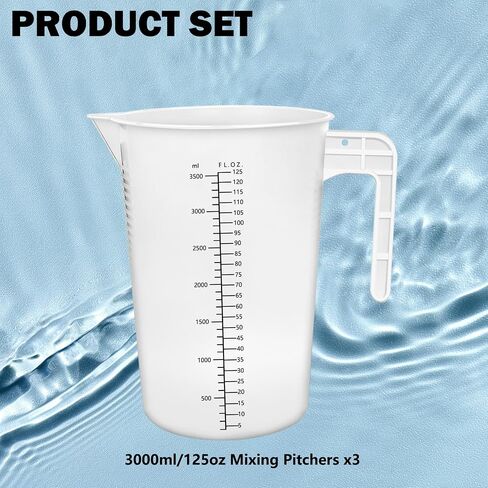 Artcome 3-Pack 3500ml Mixing Pitchers, Shatterproof Plastic Measuring Pitcher with Black Scale, Large Graduated Pitchers for Food Service, Cafeteria & Home Bulk Mixing in Kuwait