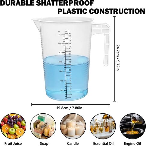 Artcome 3-Pack 3500ml Mixing Pitchers, Shatterproof Plastic Measuring Pitcher with Black Scale, Large Graduated Pitchers for Food Service, Cafeteria & Home Bulk Mixing in Kuwait